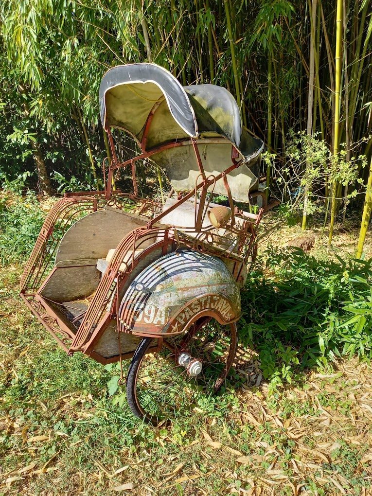 Vintage rickshaw, bamboo corner